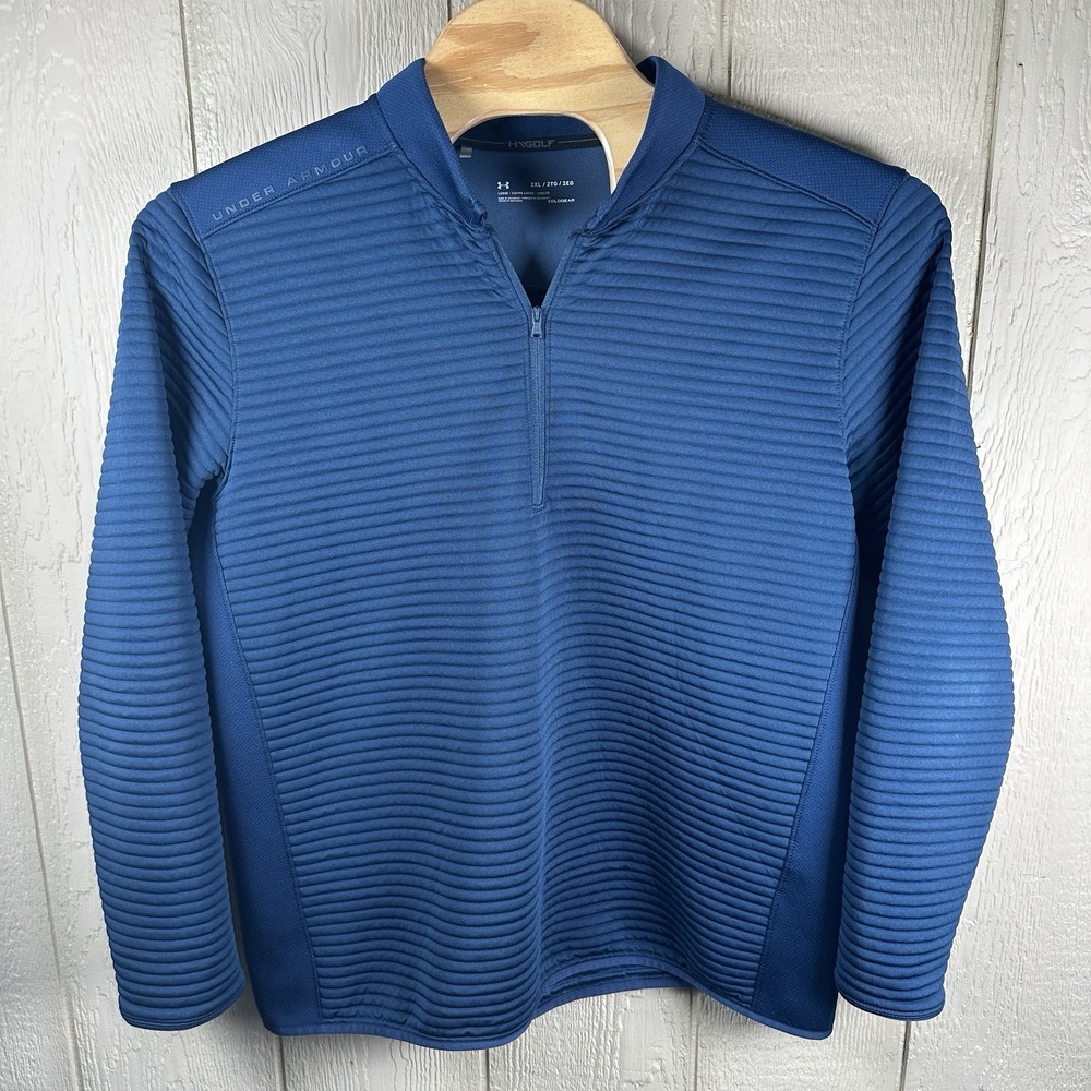 Under Armour Golf Pullover Mens 2XL Navy Blue 1/4 Zip Ribbed ColdGear Loose Fit